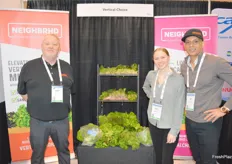 Vertical Choice Andy Eustis, Jessica Olmstead and Jay Kallu grow leafy greens in a greenhouse and happy to be at the show to display their produce.